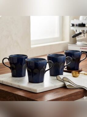 Crate&Barrel Cove Glazed Indigo Blue Mugs (set of 4), Retail $26 each =$104